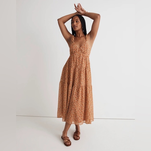 Madewell Floral Georgette Ruffle Sleeve Tiered Midi Dress NWT - Picture 1 of 7